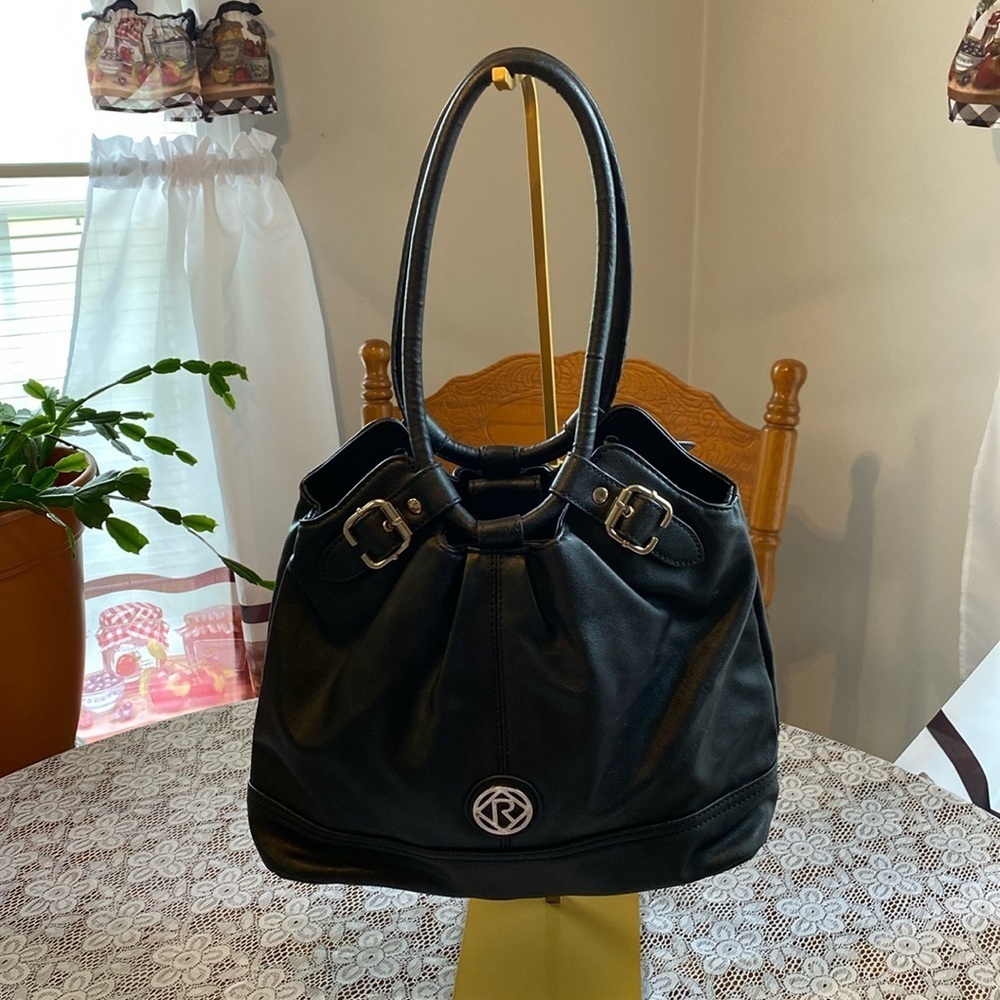 Relic Black Shoulder Bag with Textured Leather-Like Finish and Silver Hardware